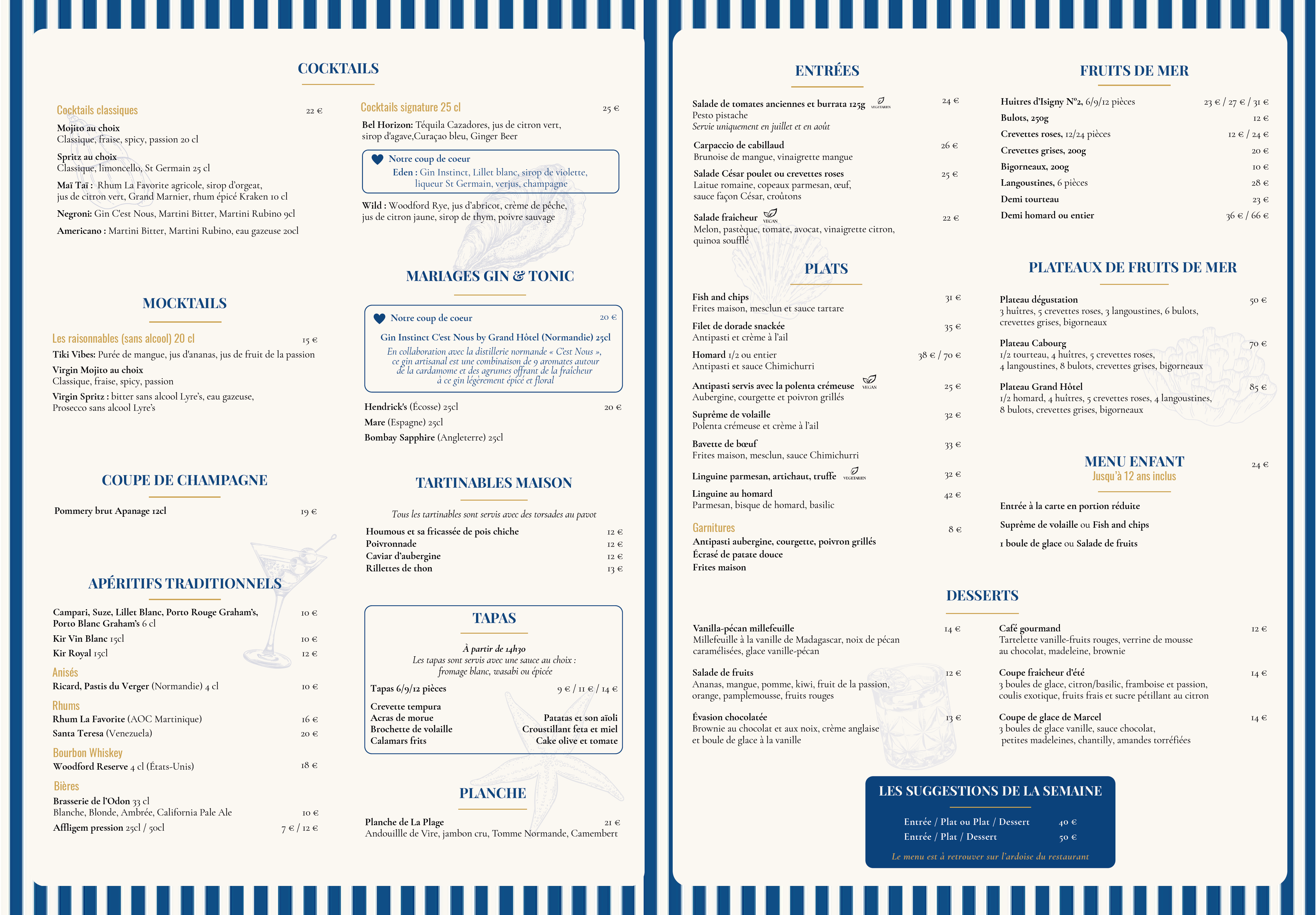 【蚤の市】HÔTEL DE LA PLAGE メニュー表示スタンド　フランス GH Côté Plage, Seaside Dining at Le Grand Hôtel de Cabourg