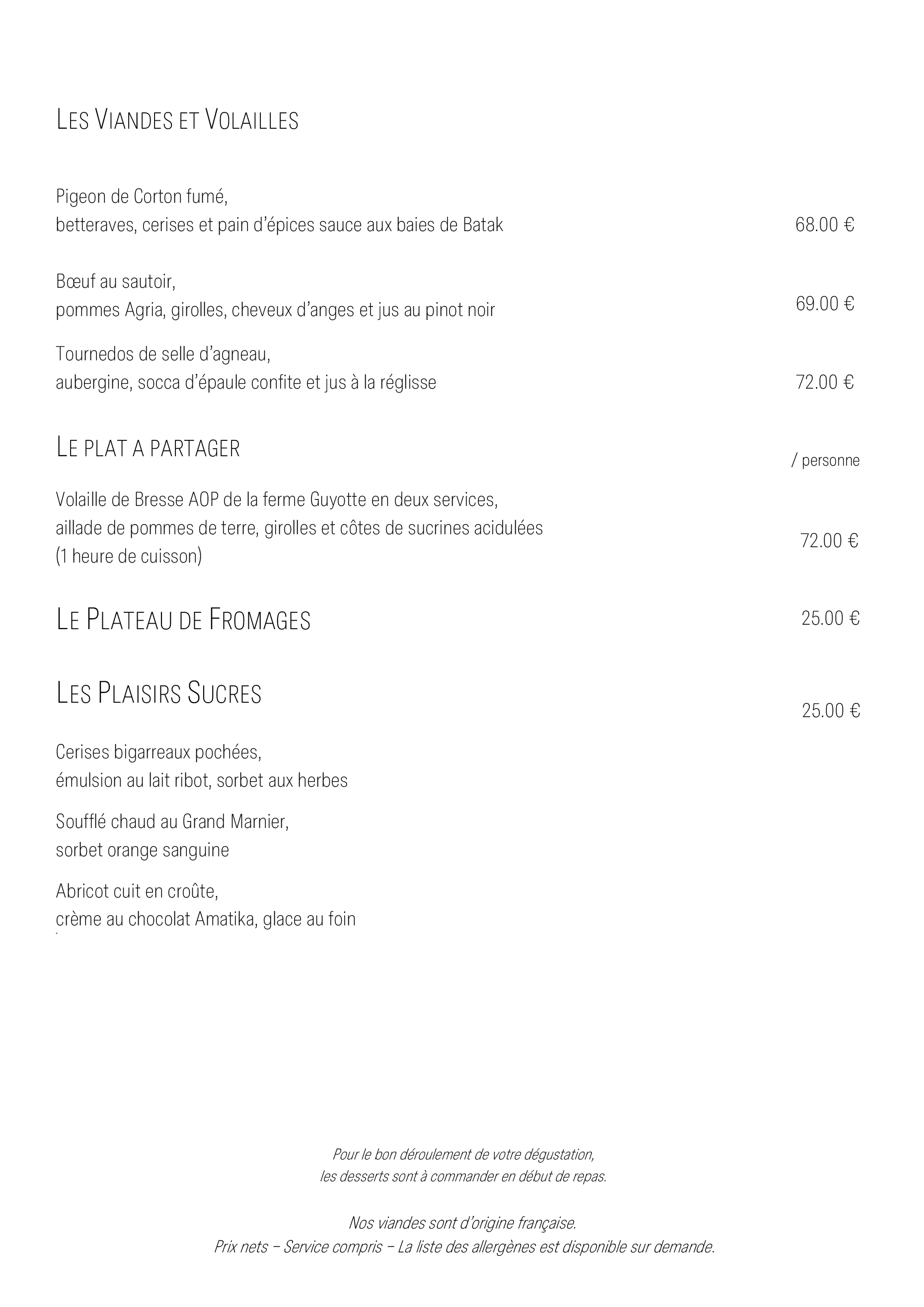 menu La Carte  page 2
